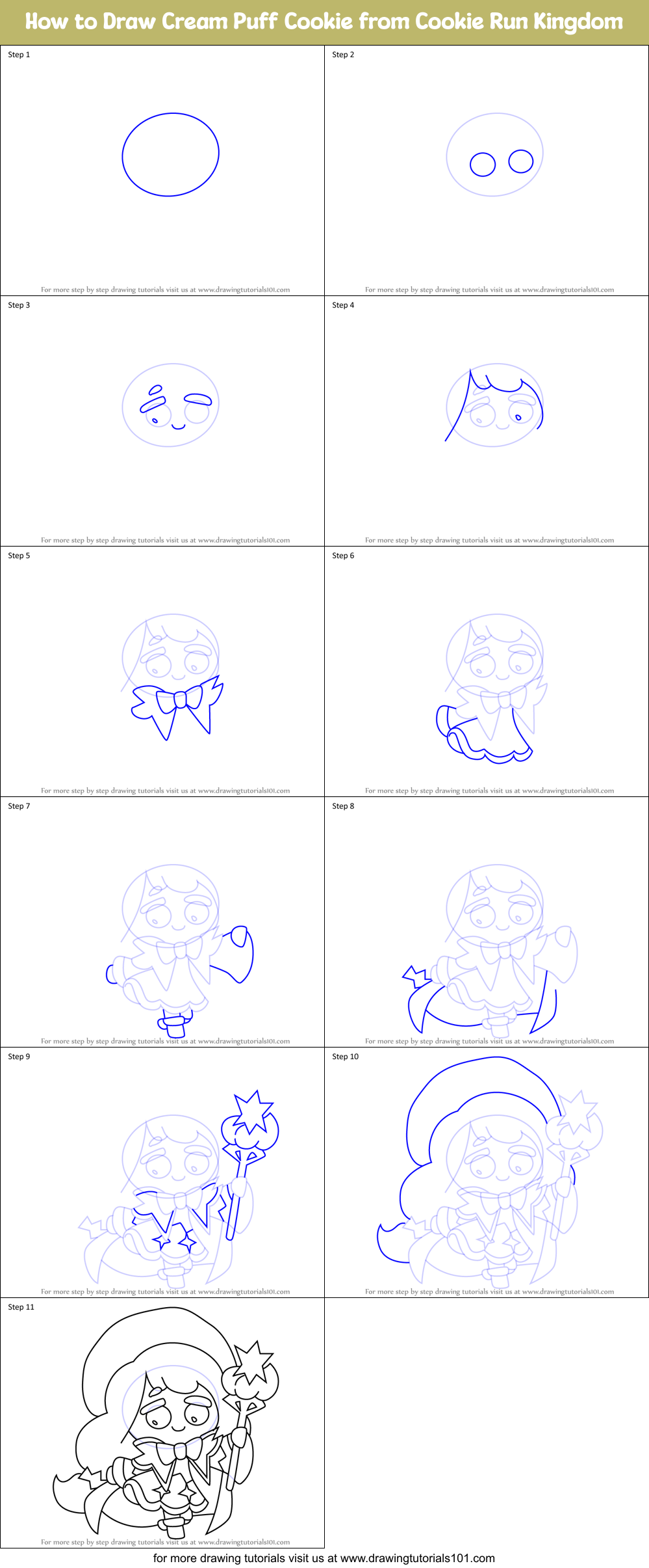 How to Draw Cream Puff Cookie from Cookie Run Kingdom Printable Step by Step