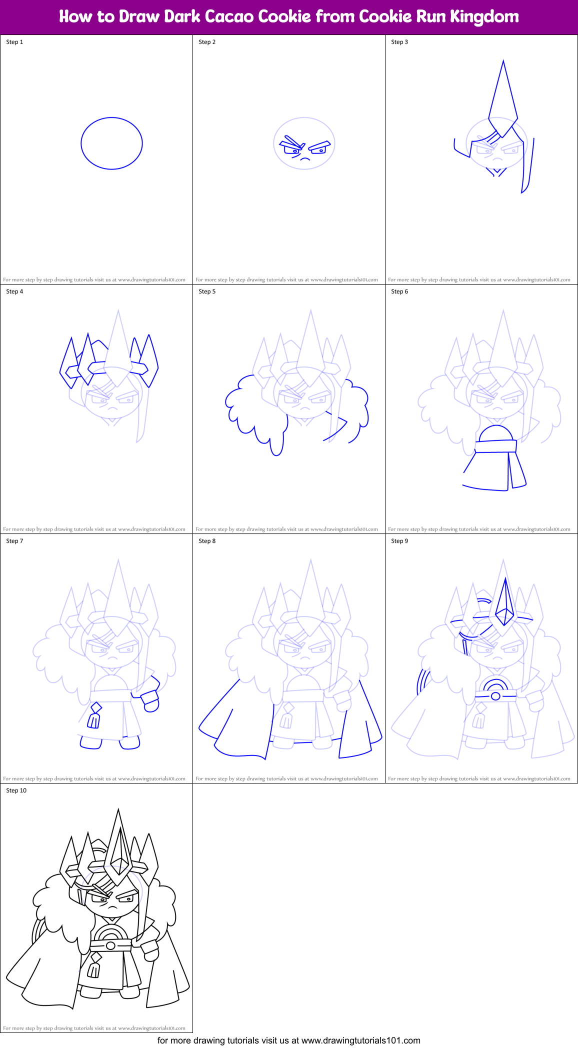 How to Draw Dark Cacao Cookie from Cookie Run Kingdom Printable Step by Step