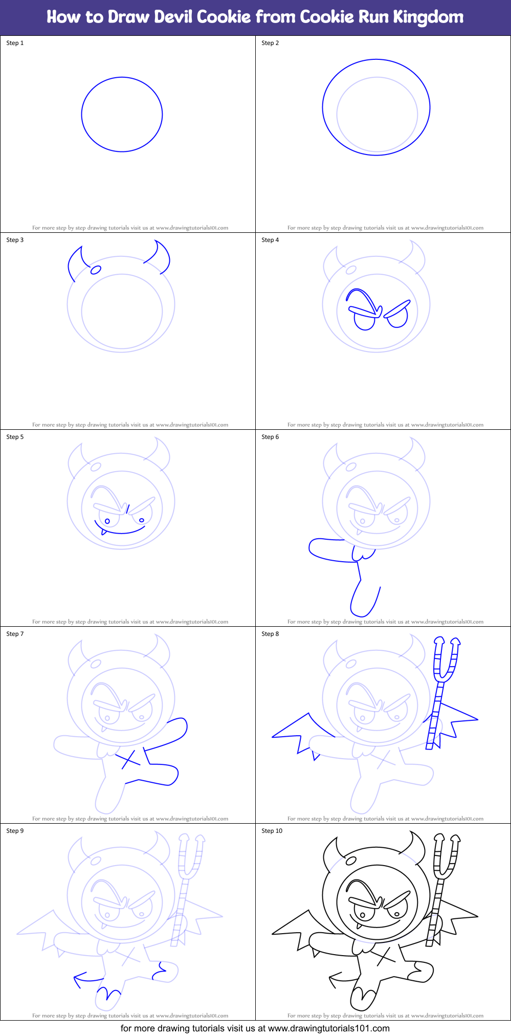 How to Draw Devil Cookie from Cookie Run Kingdom Printable Step by Step