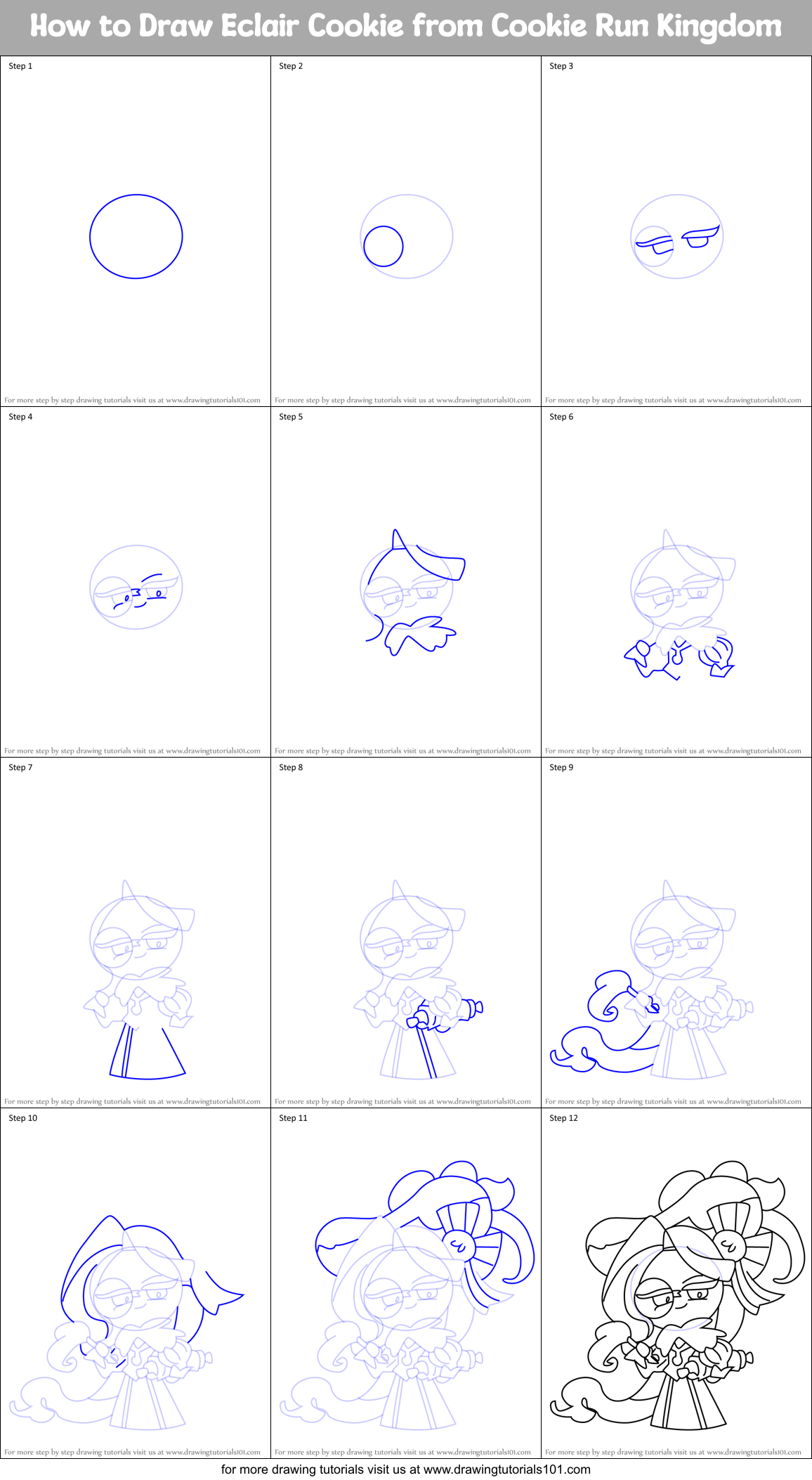 How to Draw Eclair Cookie from Cookie Run Kingdom Printable Step by Step