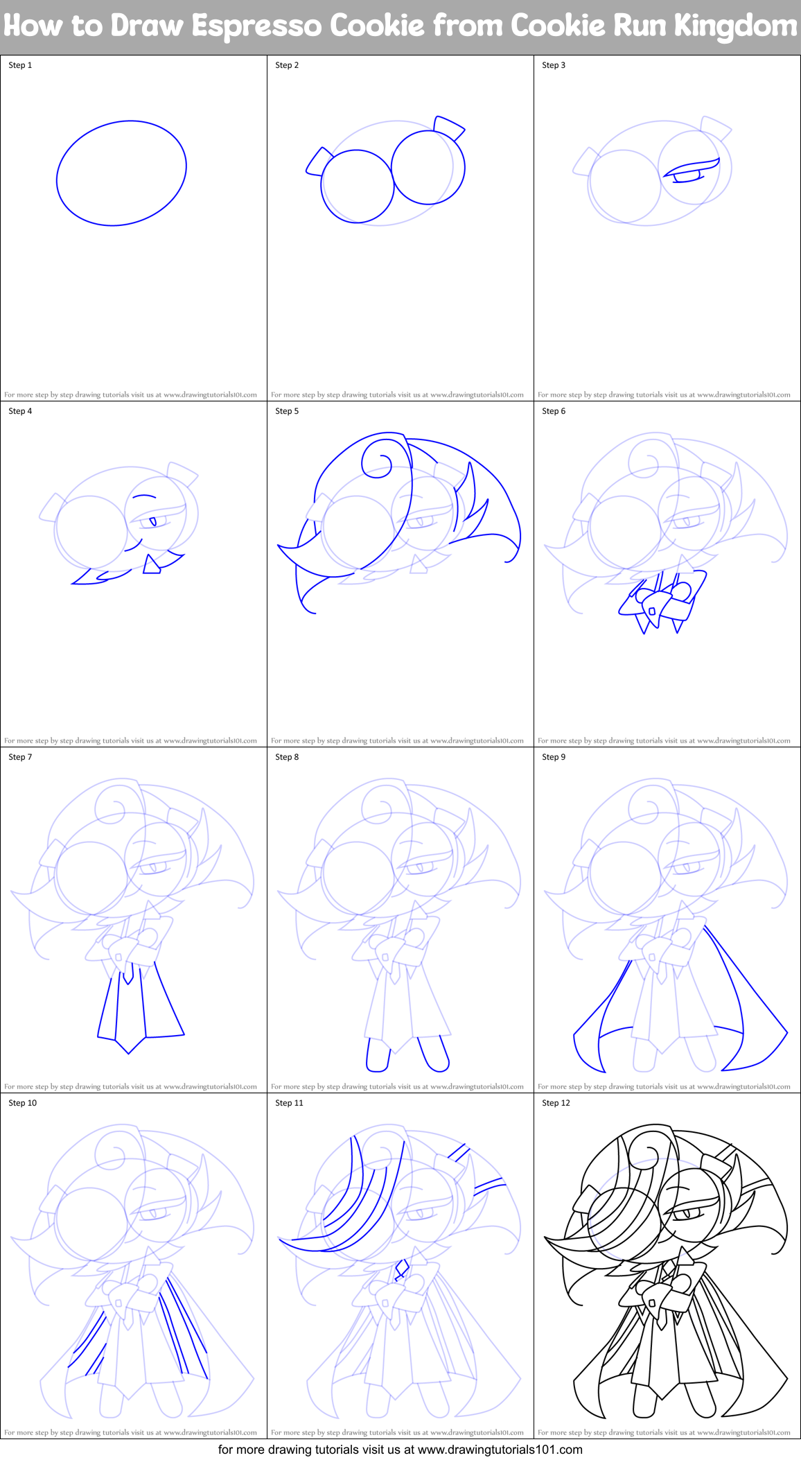 How to Draw Espresso Cookie from Cookie Run Kingdom Printable Step by Step