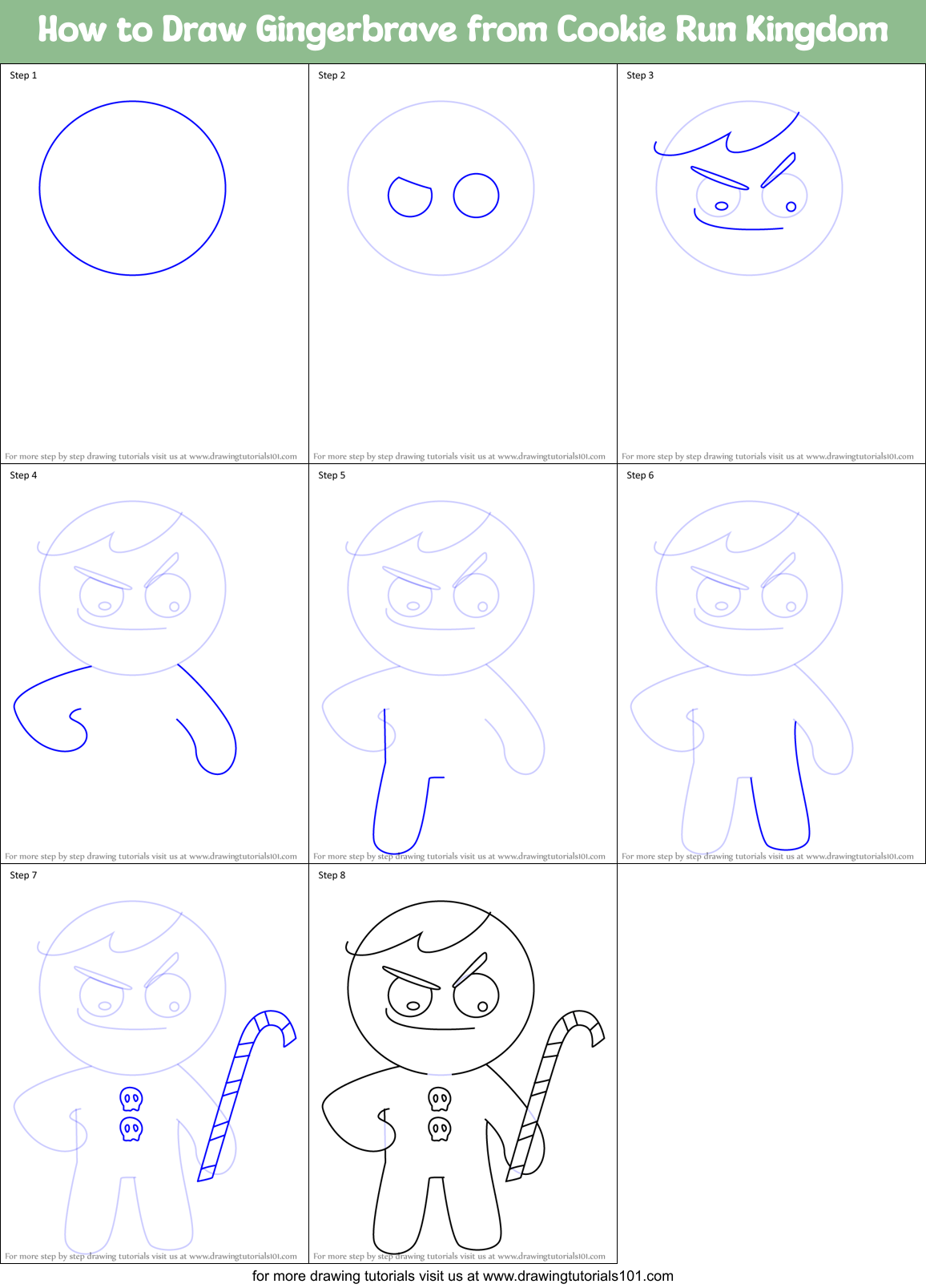 How to Draw Gingerbrave from Cookie Run Kingdom Printable Step by Step