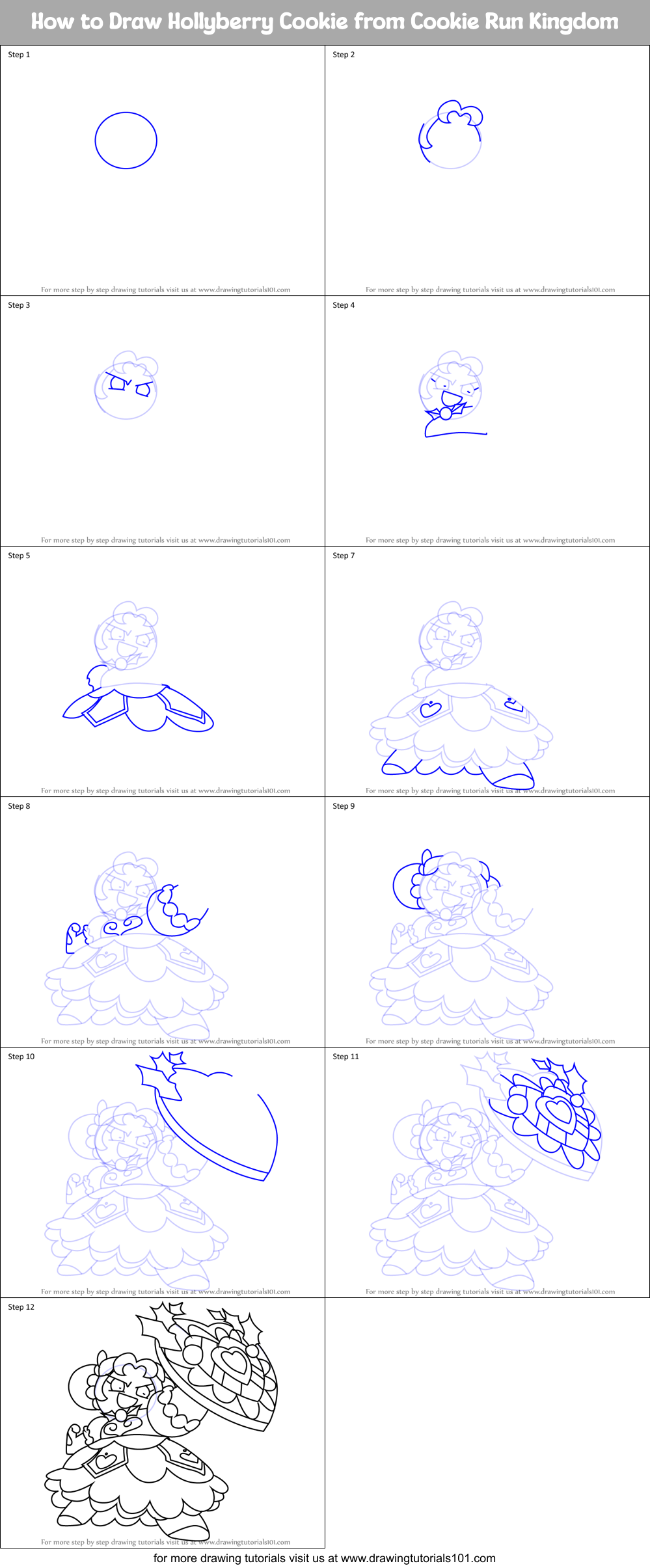 How to Draw Hollyberry Cookie from Cookie Run Kingdom Printable Step by Step