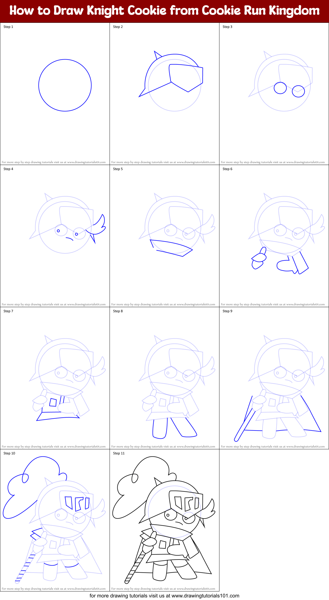 How to Draw Knight Cookie from Cookie Run Kingdom Printable Step by Step
