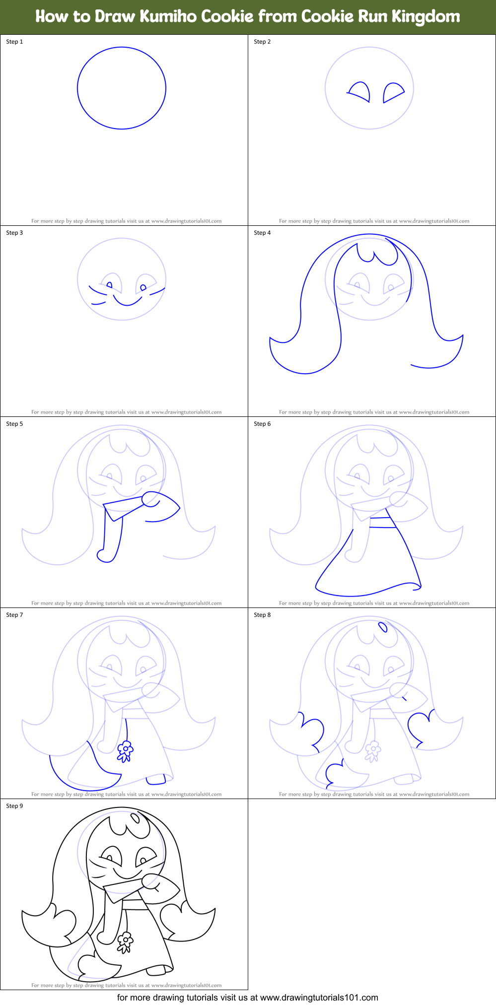 How to Draw Kumiho Cookie from Cookie Run Kingdom Printable Step by Step