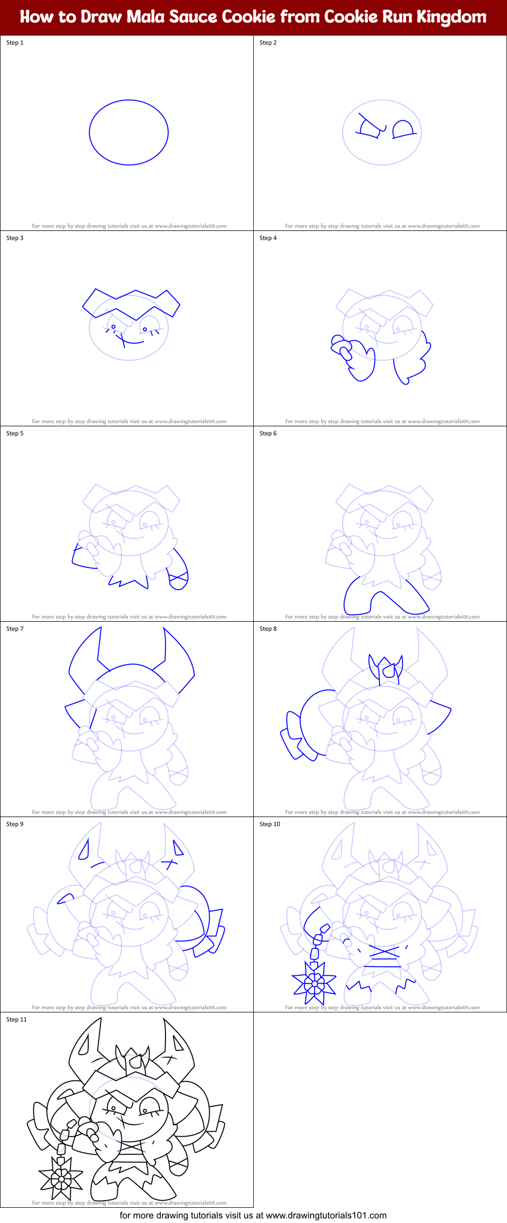 How to Draw Mala Sauce Cookie from Cookie Run Kingdom Printable Step by Step