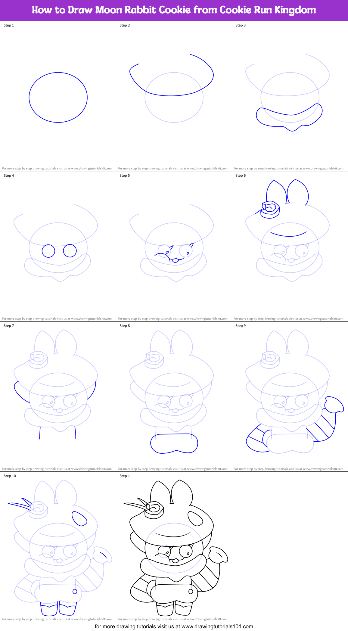 How to Draw Moon Rabbit Cookie from Cookie Run Kingdom Printable Step by Step
