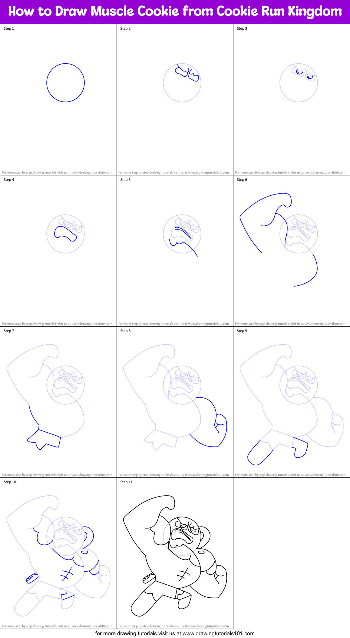 How to Draw Muscle Cookie from Cookie Run Kingdom Printable Step by Step