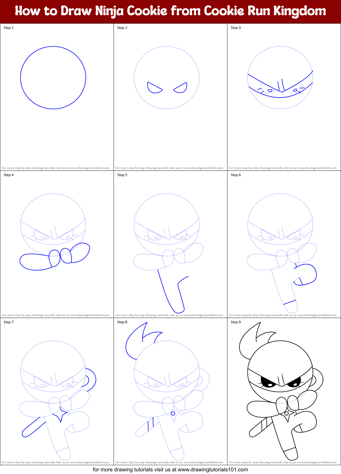 How to Draw Ninja Cookie from Cookie Run Kingdom Printable Step by Step