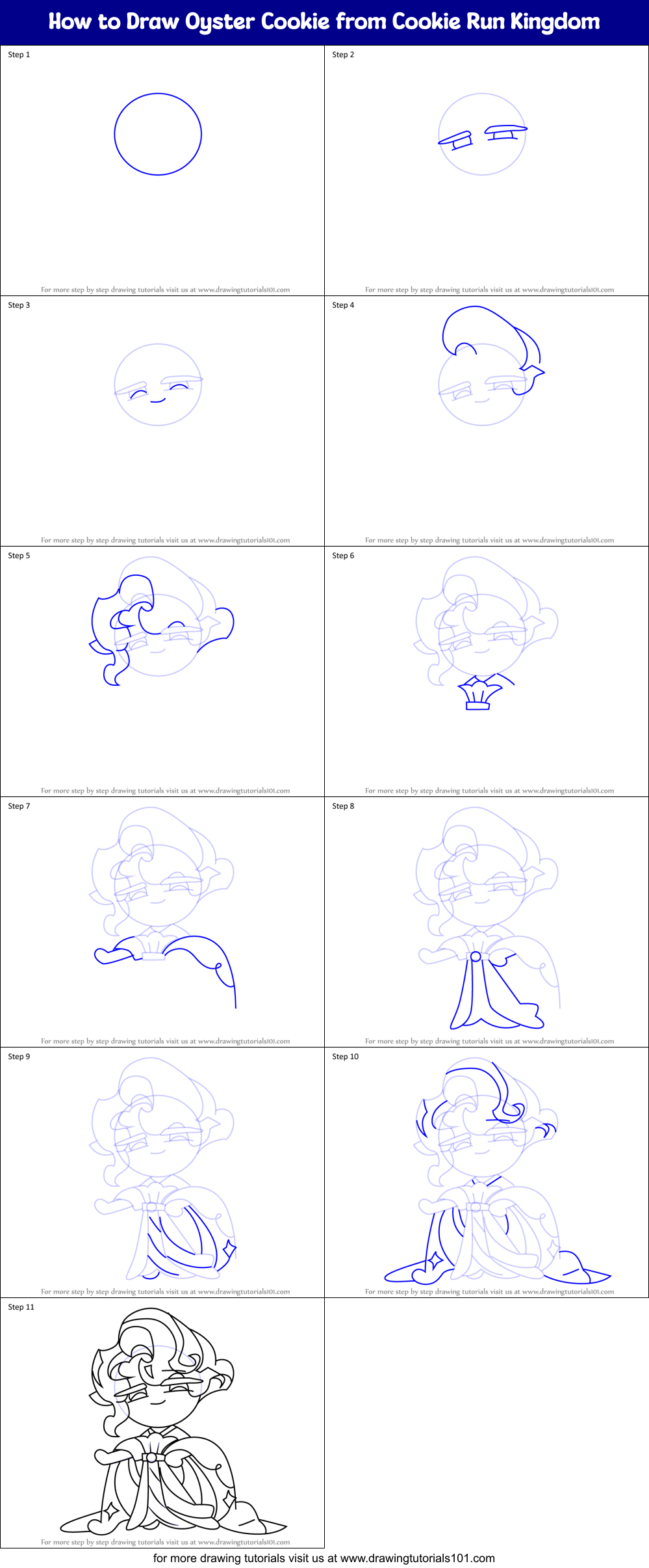 How to Draw Oyster Cookie from Cookie Run Kingdom Printable Step by Step