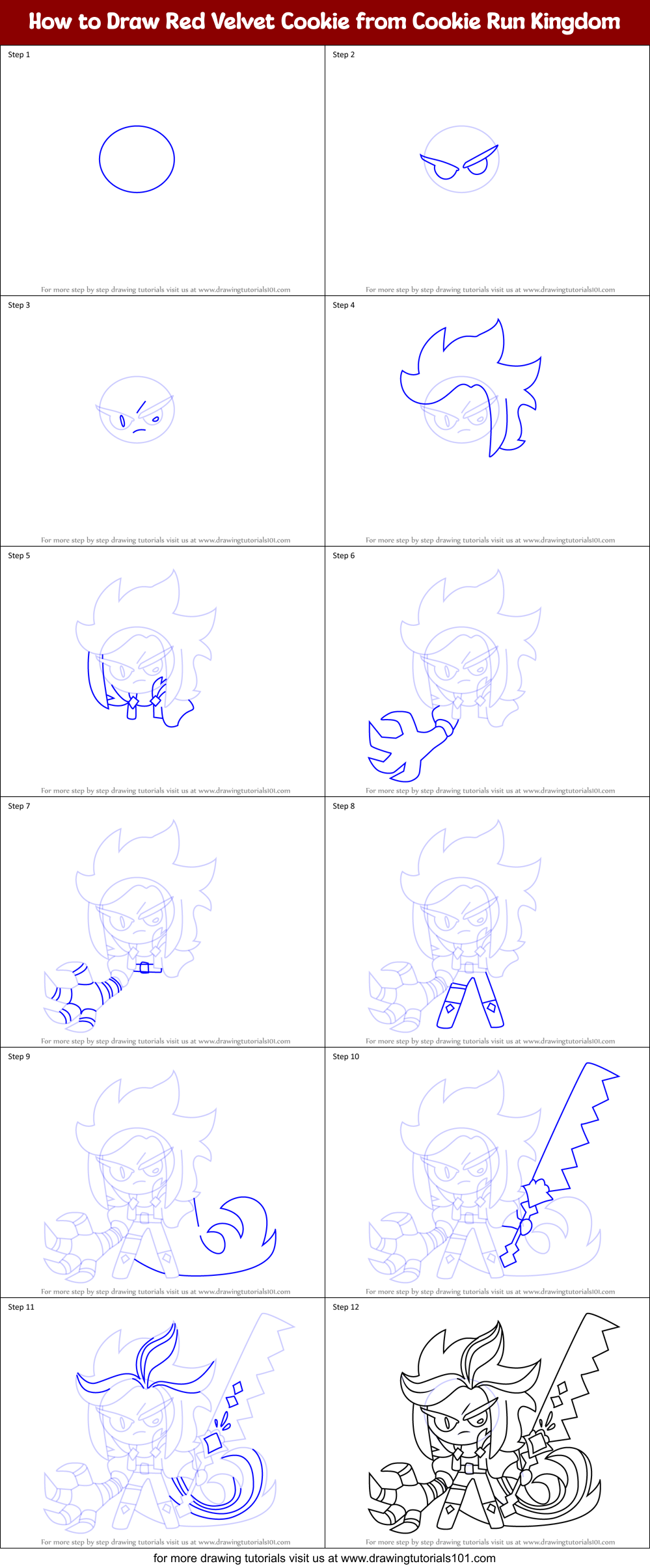 How to Draw Red Velvet Cookie from Cookie Run Kingdom Printable Step by Step