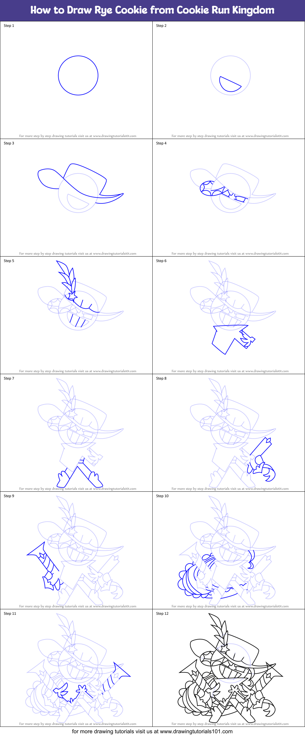 How to Draw Rye Cookie from Cookie Run Kingdom Printable Step by Step