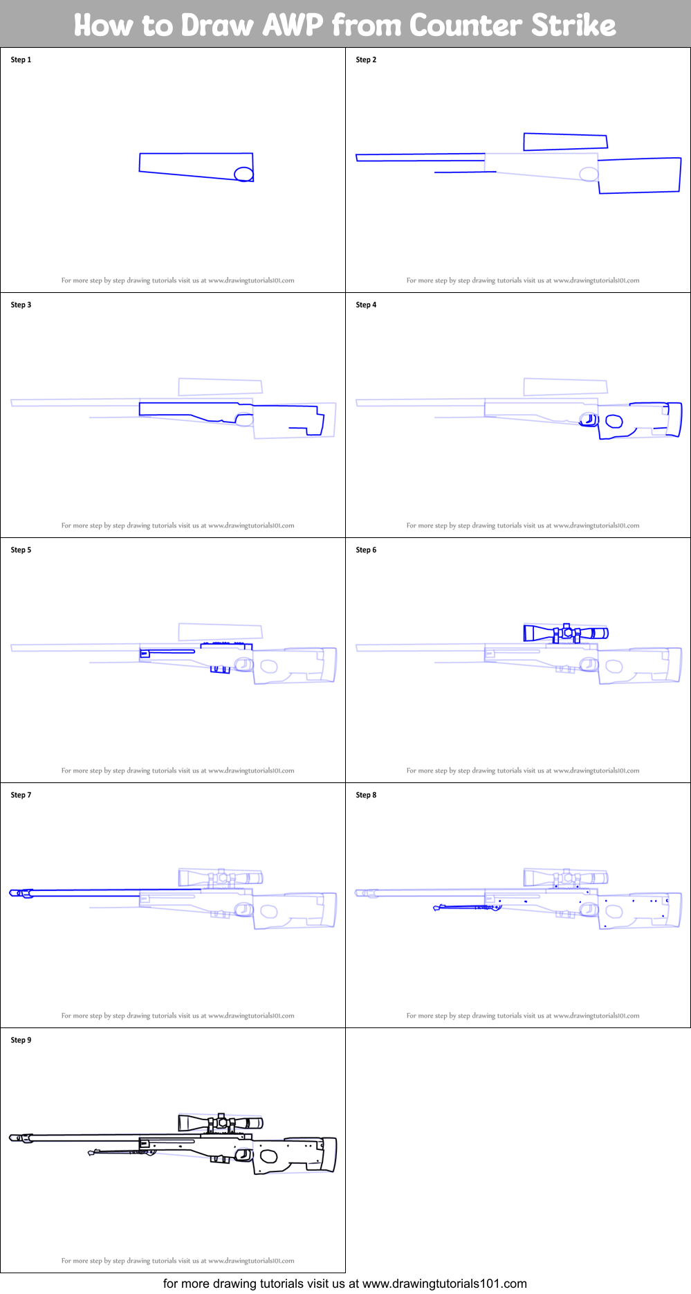 How to Draw AWP from Counter Strike Printable Step by Step