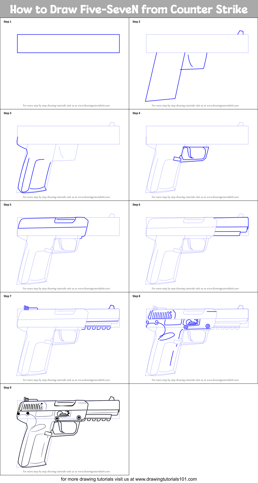 How to Draw Five-SeveN from Counter Strike Printable Step by Step