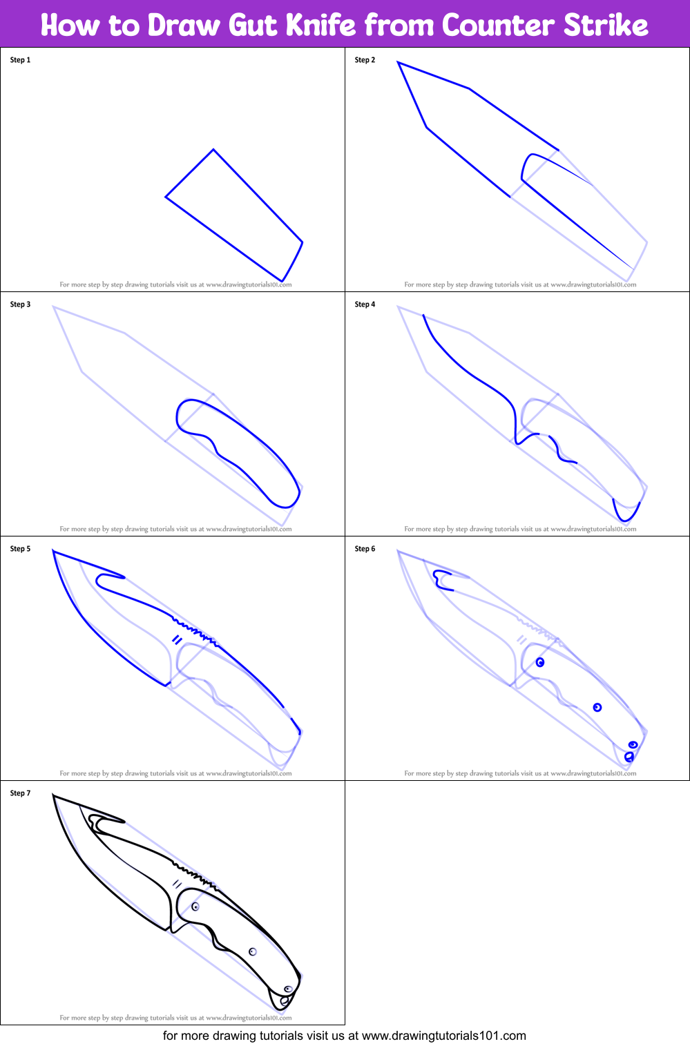 How to Draw Gut Knife from Counter Strike Printable Step by Step