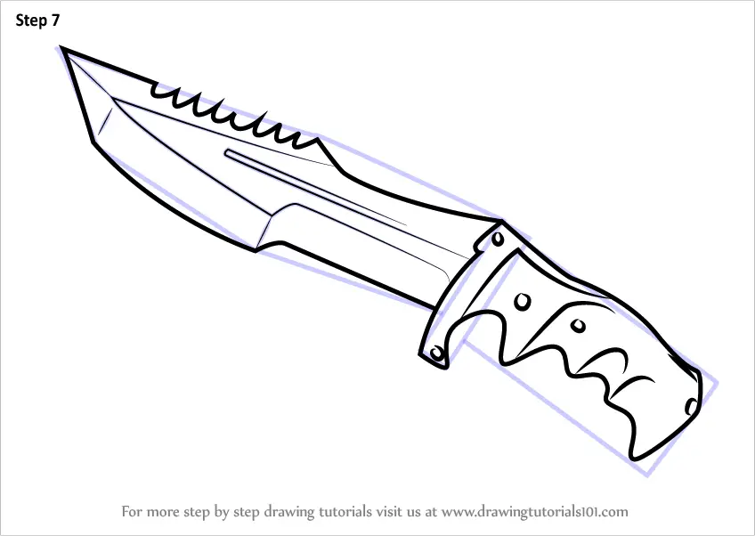 Download Step by Step How to Draw Huntsman Knife from Counter Strike : DrawingTutorials101.com