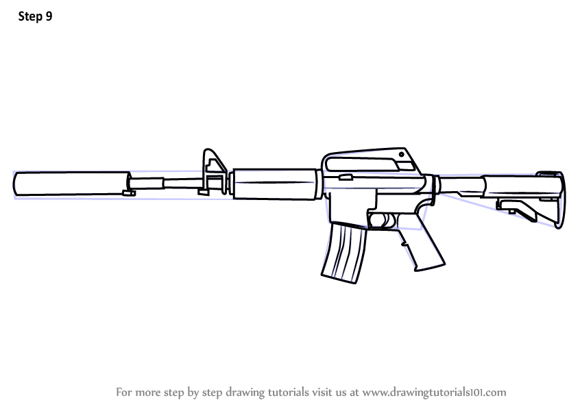 Step by Step How to Draw M4A1 from Counter Strike : DrawingTutorials101.com