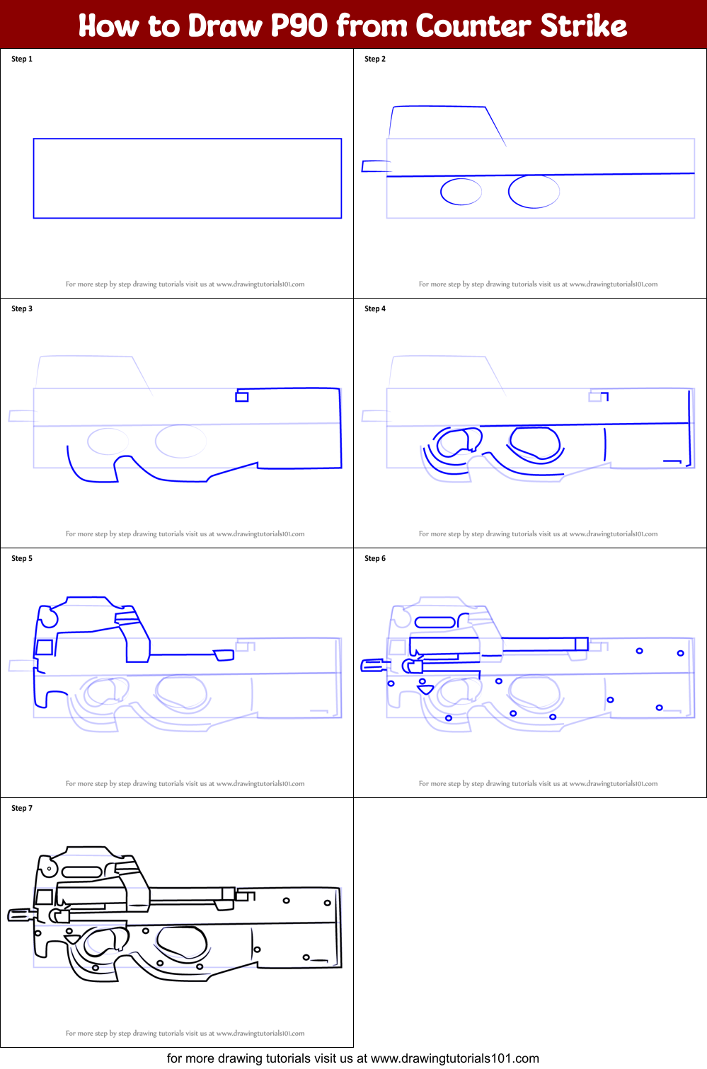 How to Draw P90 from Counter Strike Printable Step by Step