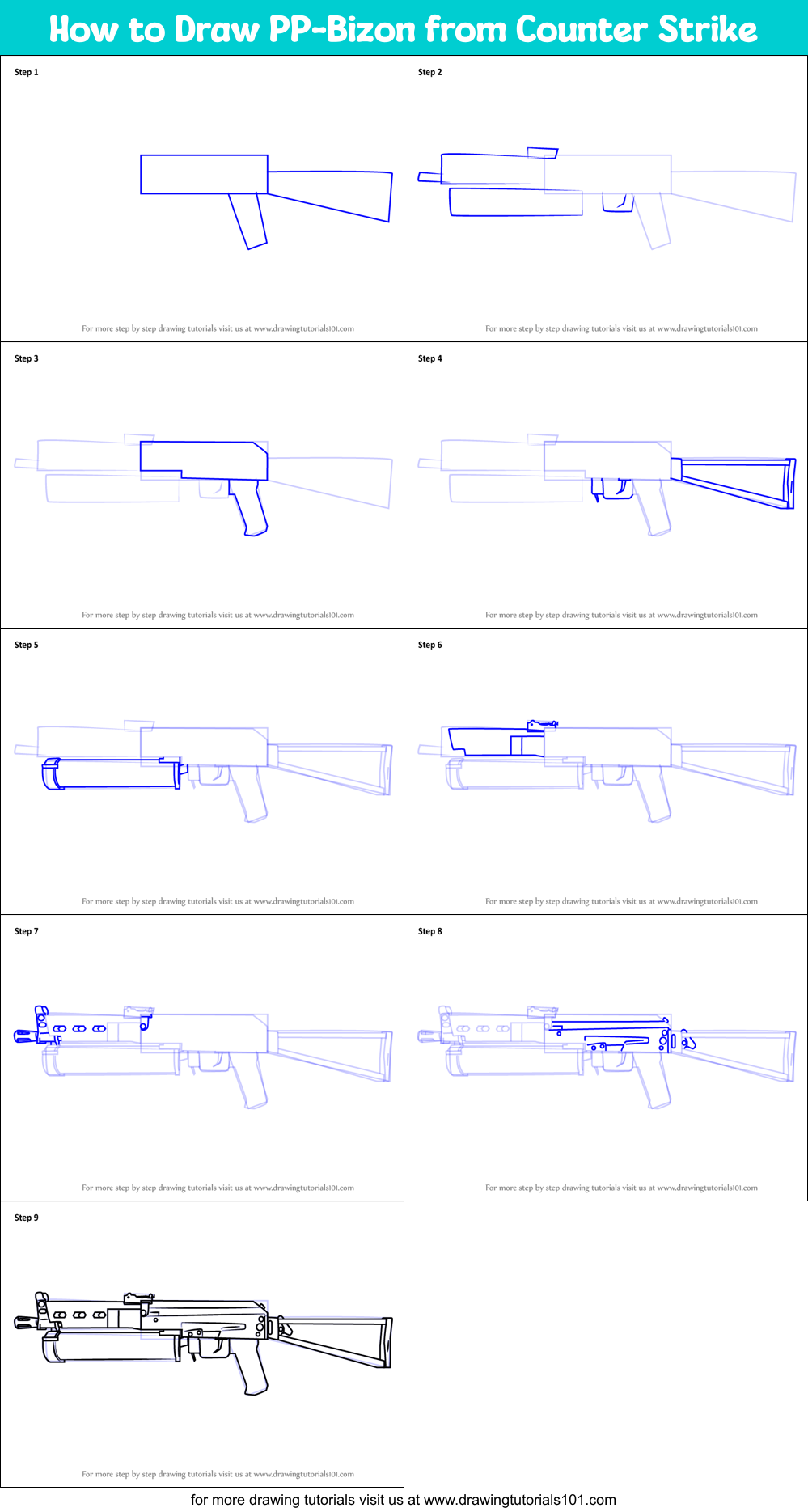 How to Draw PP-Bizon from Counter Strike Printable Step by Step