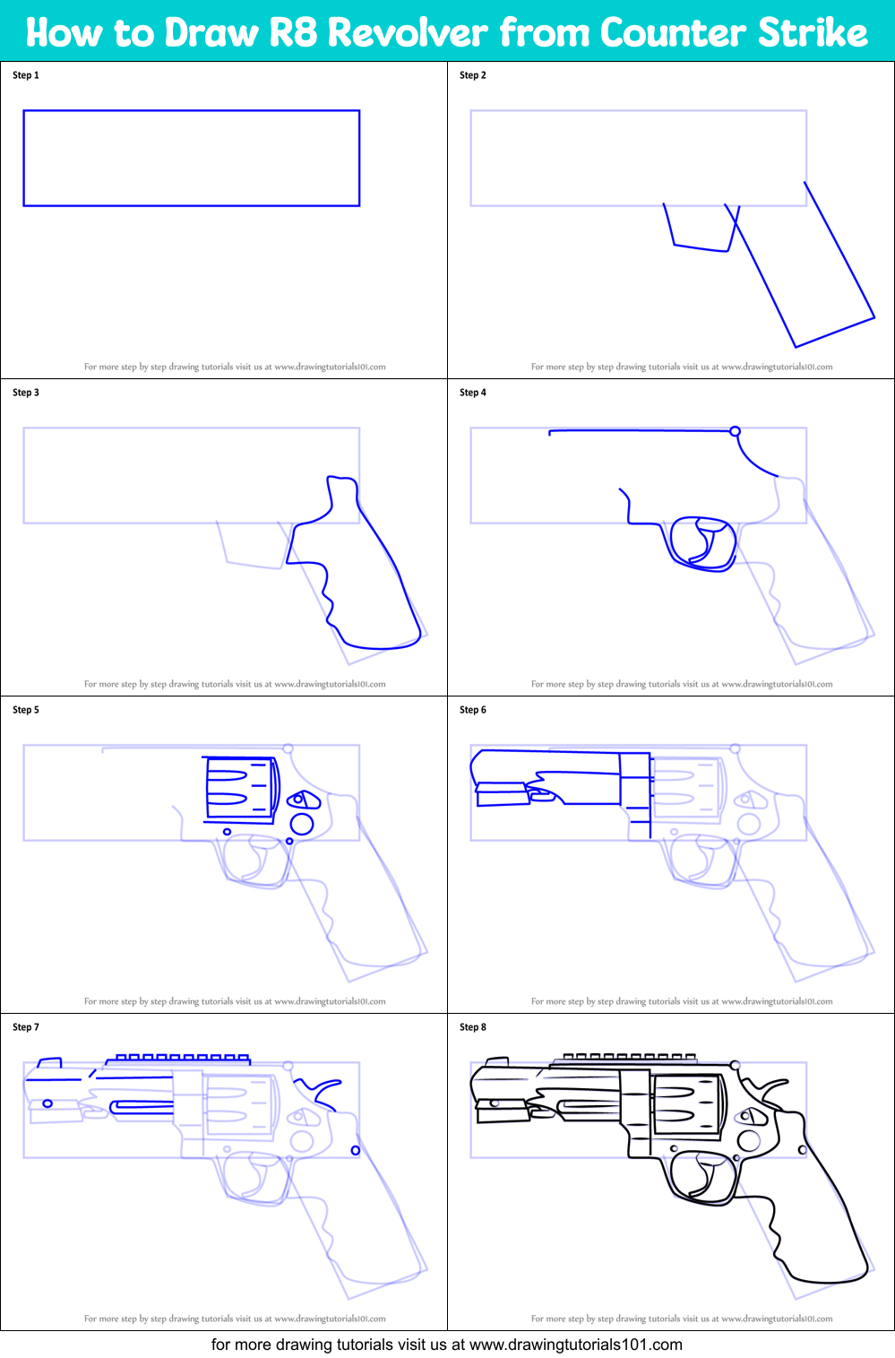 How to Draw R8 Revolver from Counter Strike Printable Step by Step