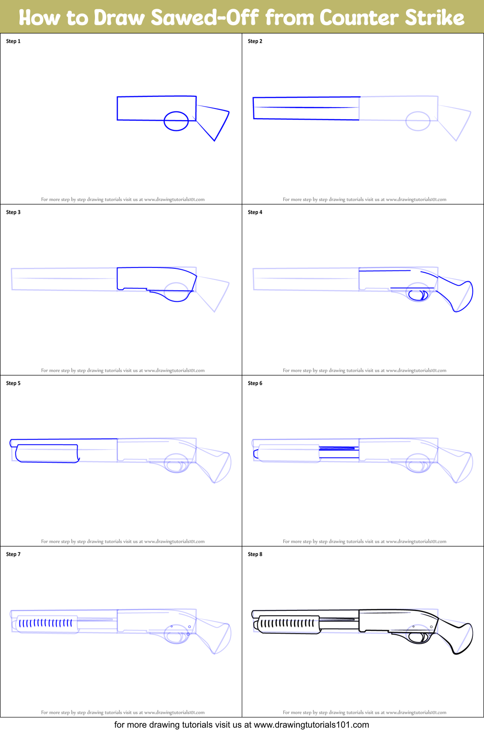 How to Draw Sawed-Off from Counter Strike Printable Step by Step