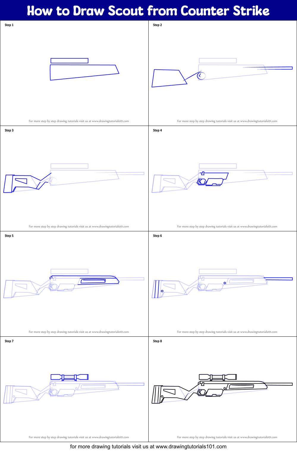 How to Draw Scout from Counter Strike Printable Step by Step