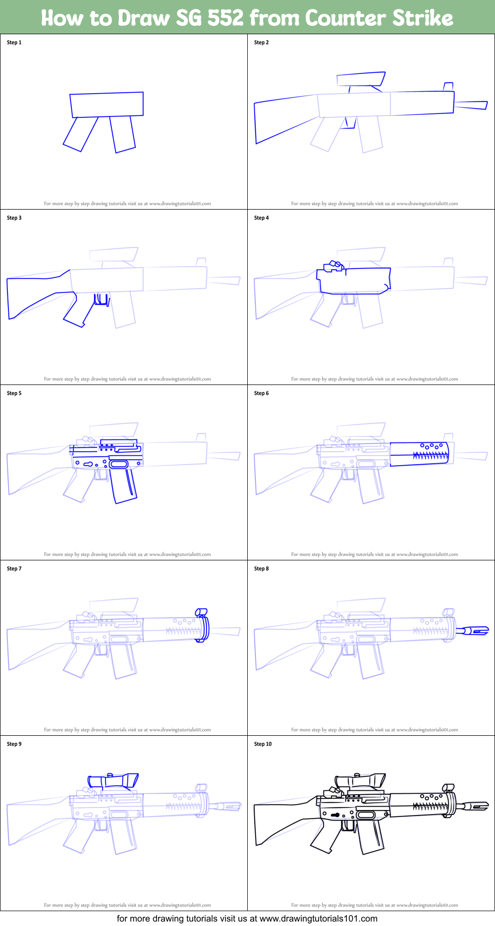 How to Draw SG 552 from Counter Strike Printable Step by Step