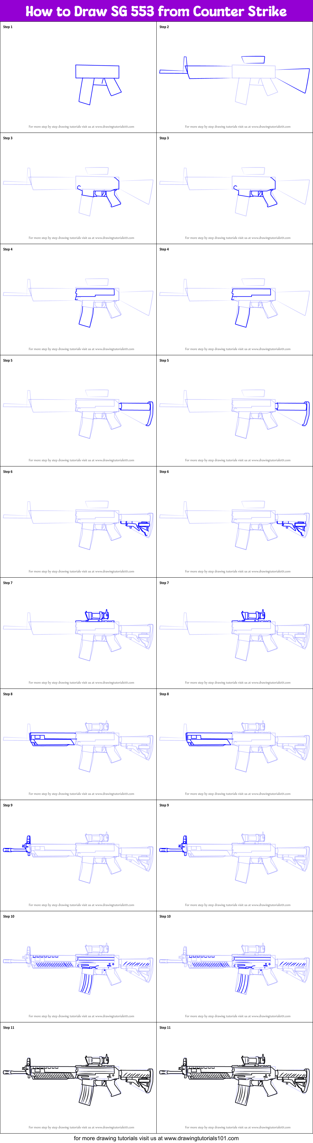 How to Draw SG 553 from Counter Strike Printable Step by Step