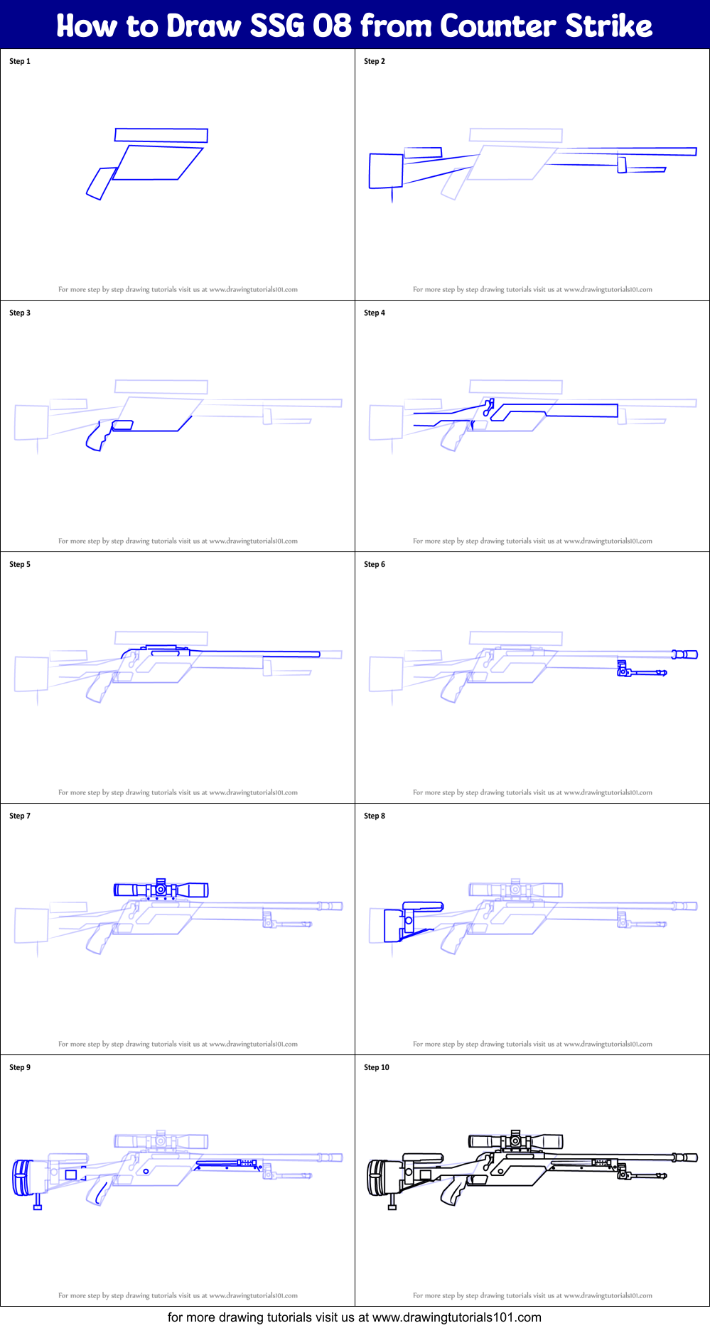 How to Draw SSG 08 from Counter Strike Printable Step by Step