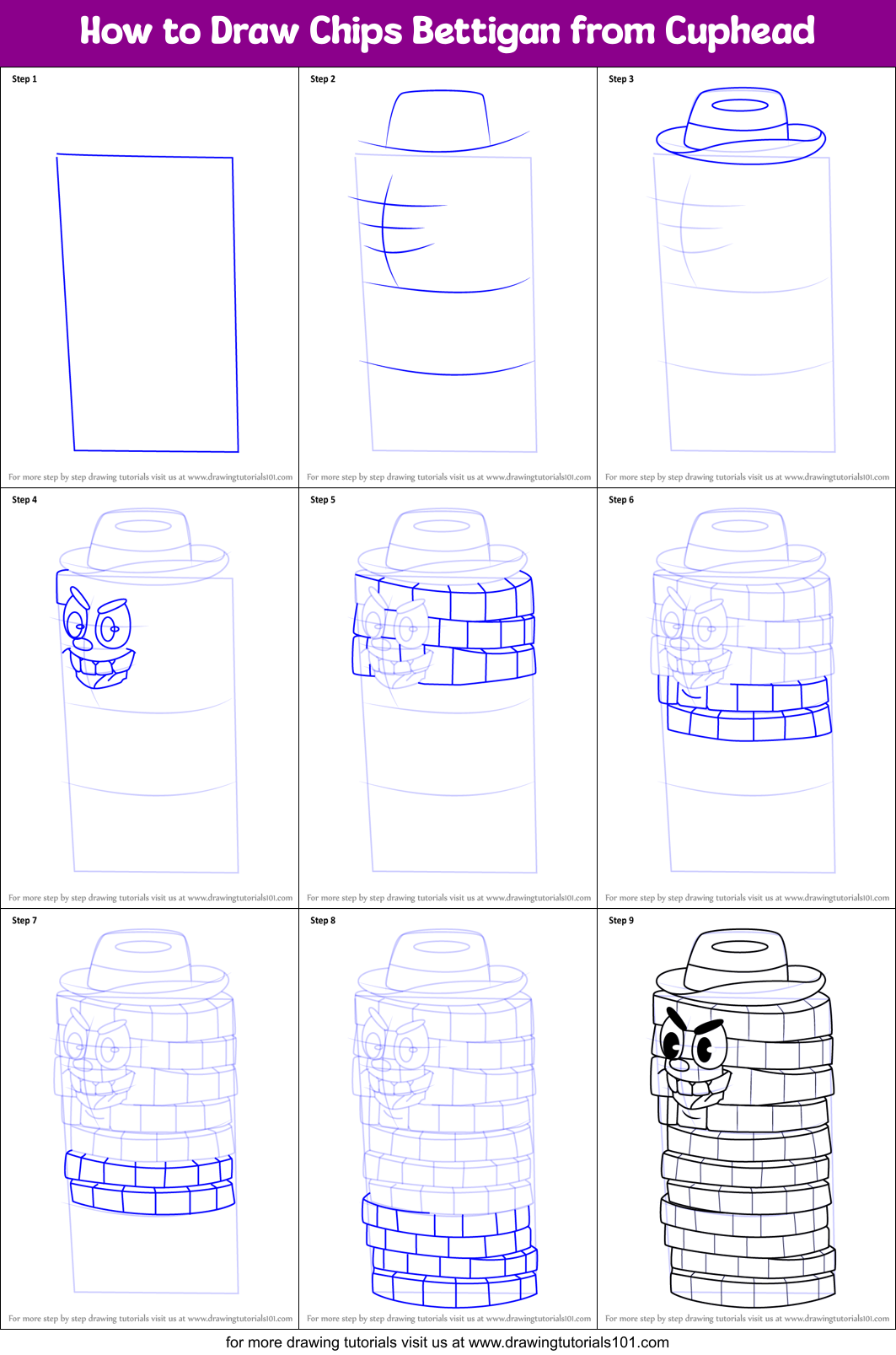 How to Draw Chips Bettigan from Cuphead Printable Step by Step