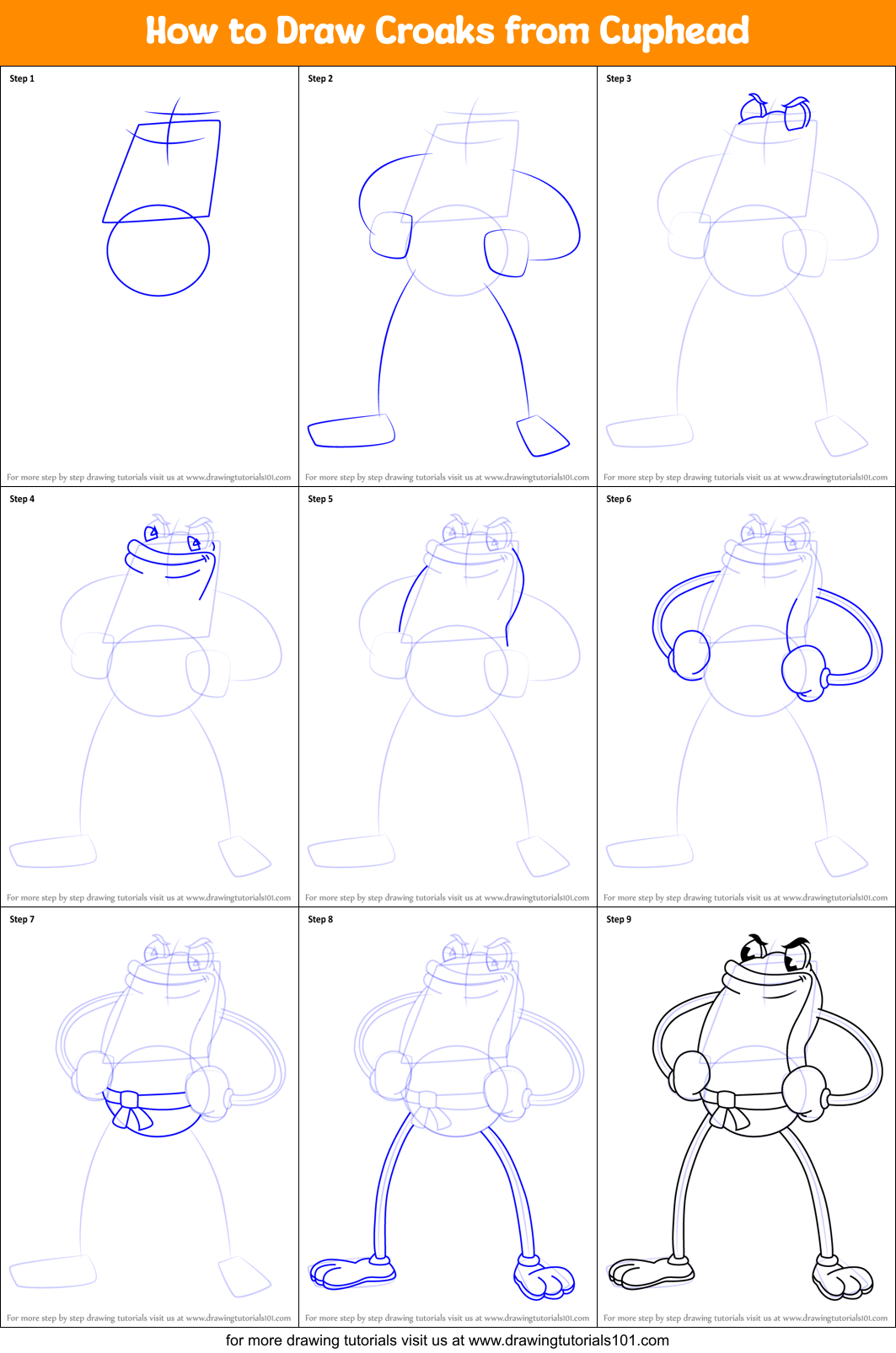 How to Draw Croaks from Cuphead Printable Step by Step