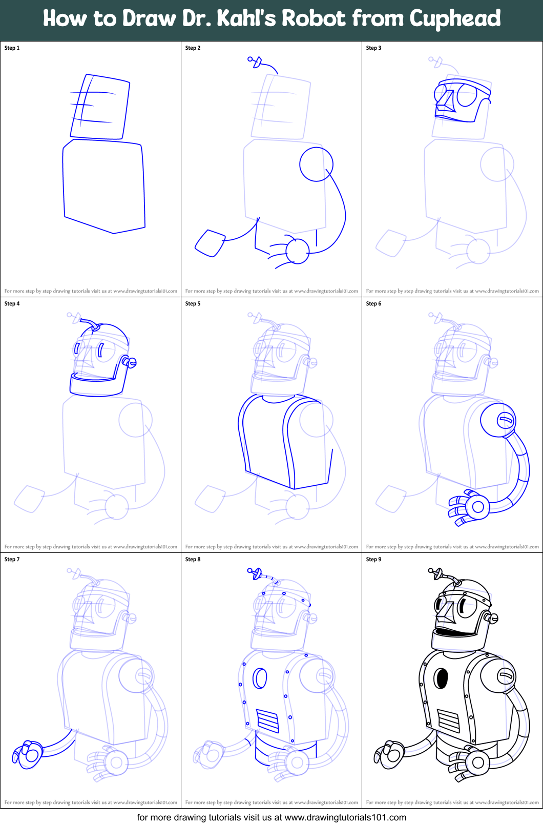 How to Draw Dr. Kahl's Robot from Cuphead Printable Step by Step