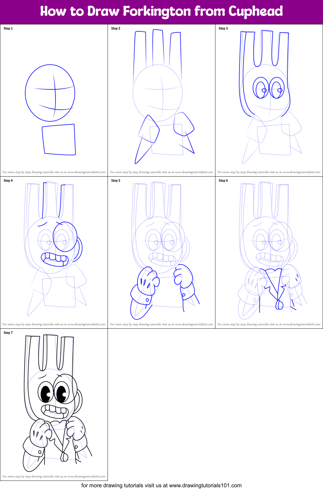 How to Draw Forkington from Cuphead Printable Step by Step