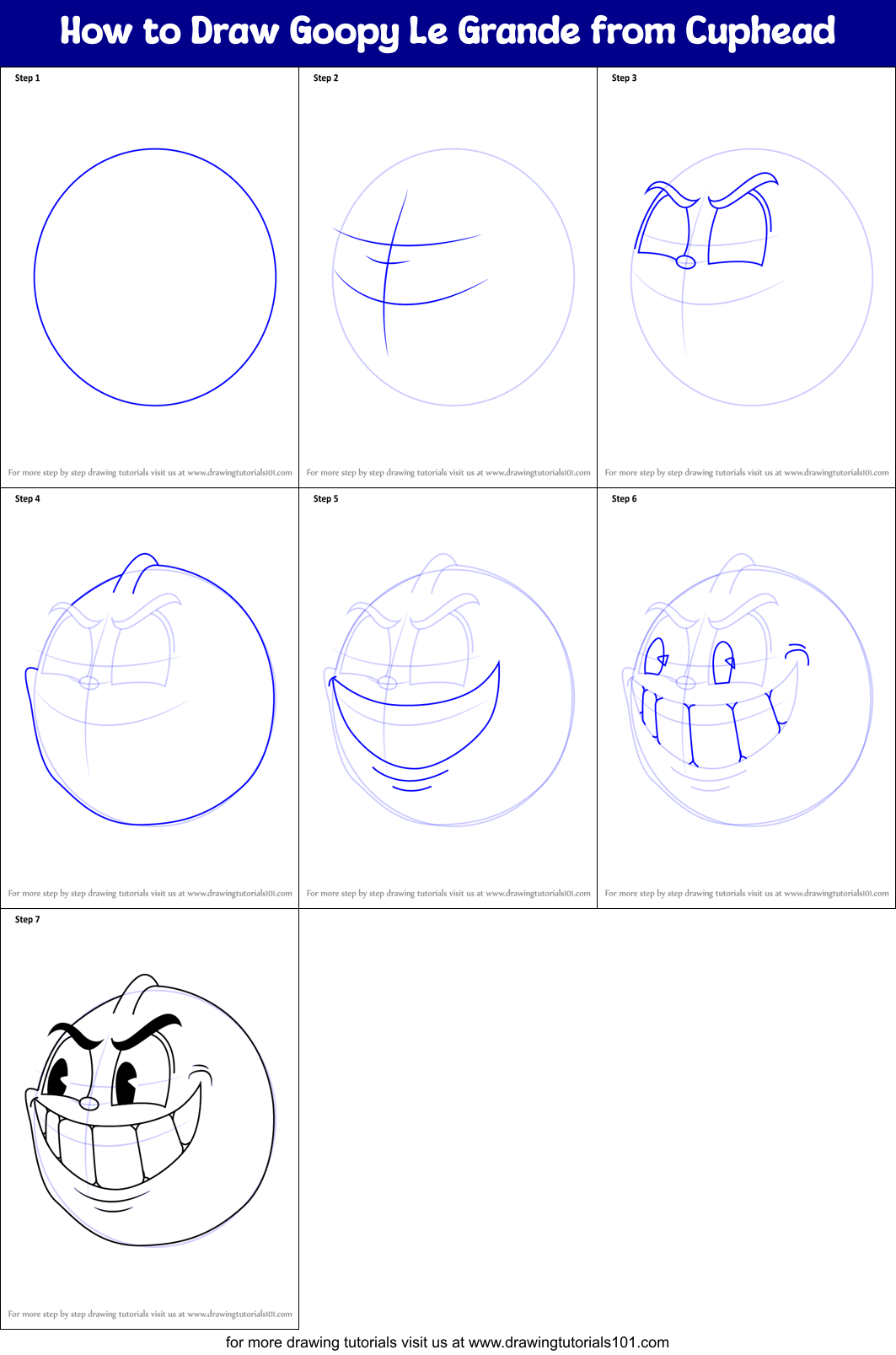 How to Draw Goopy Le Grande from Cuphead Printable Step by Step