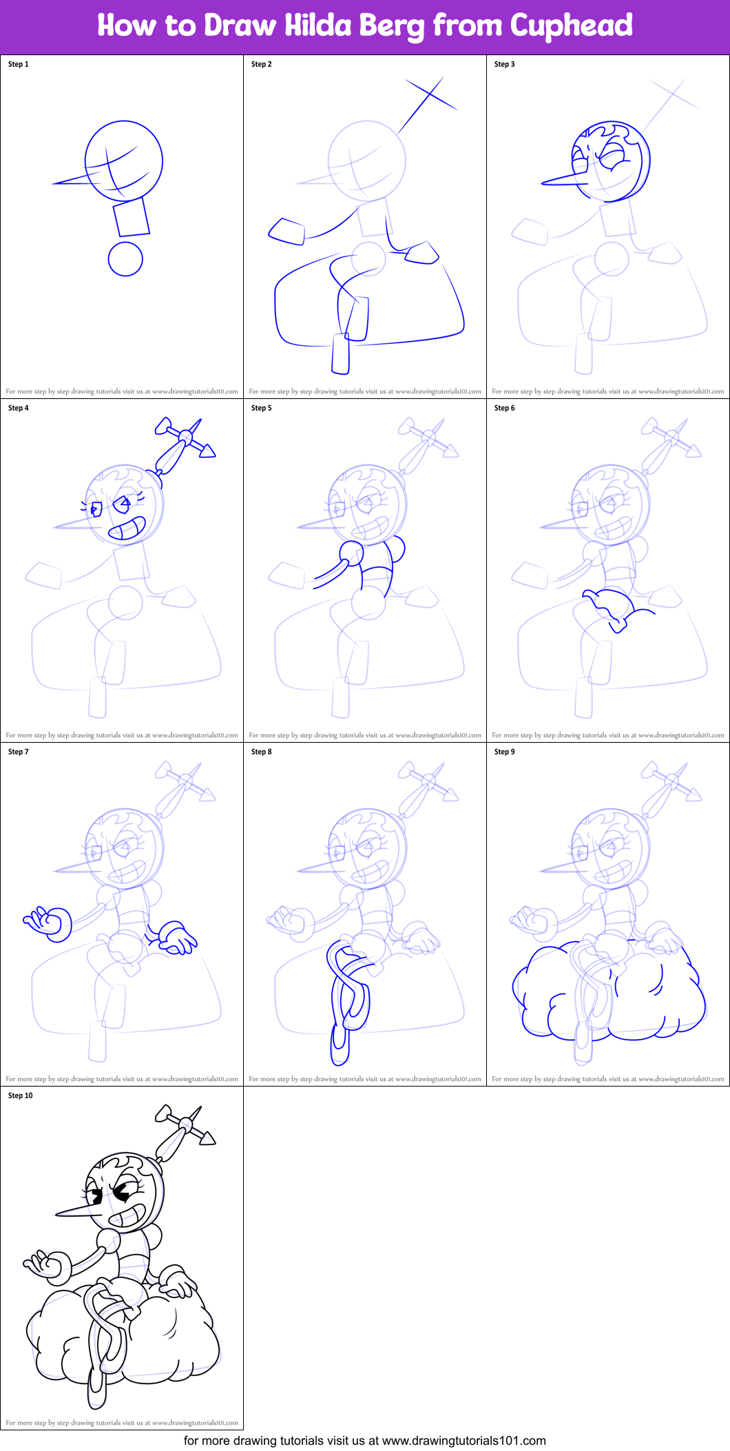 How to Draw Hilda Berg from Cuphead Printable Step by Step