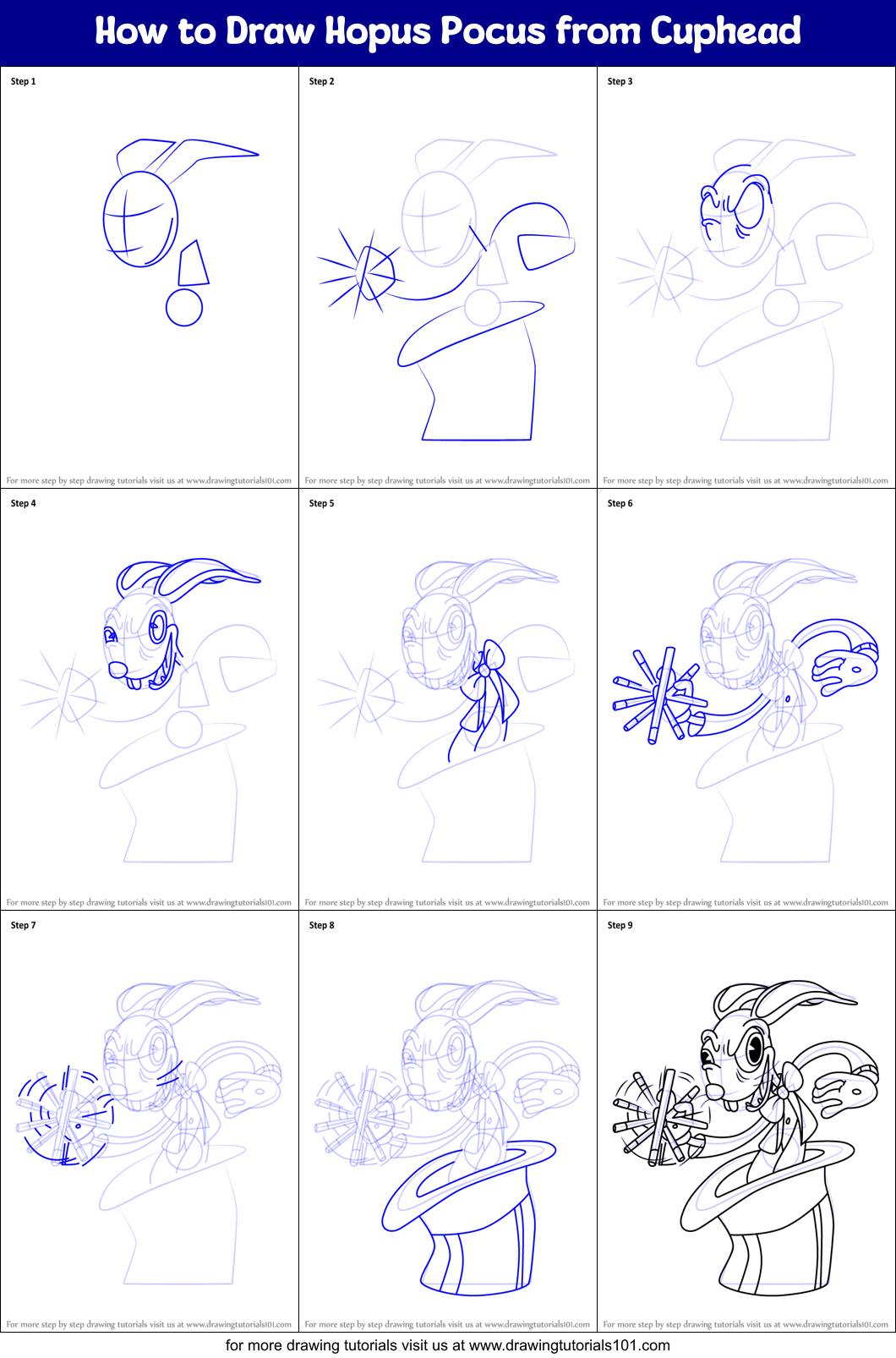 How to Draw Hopus Pocus from Cuphead Printable Step by Step