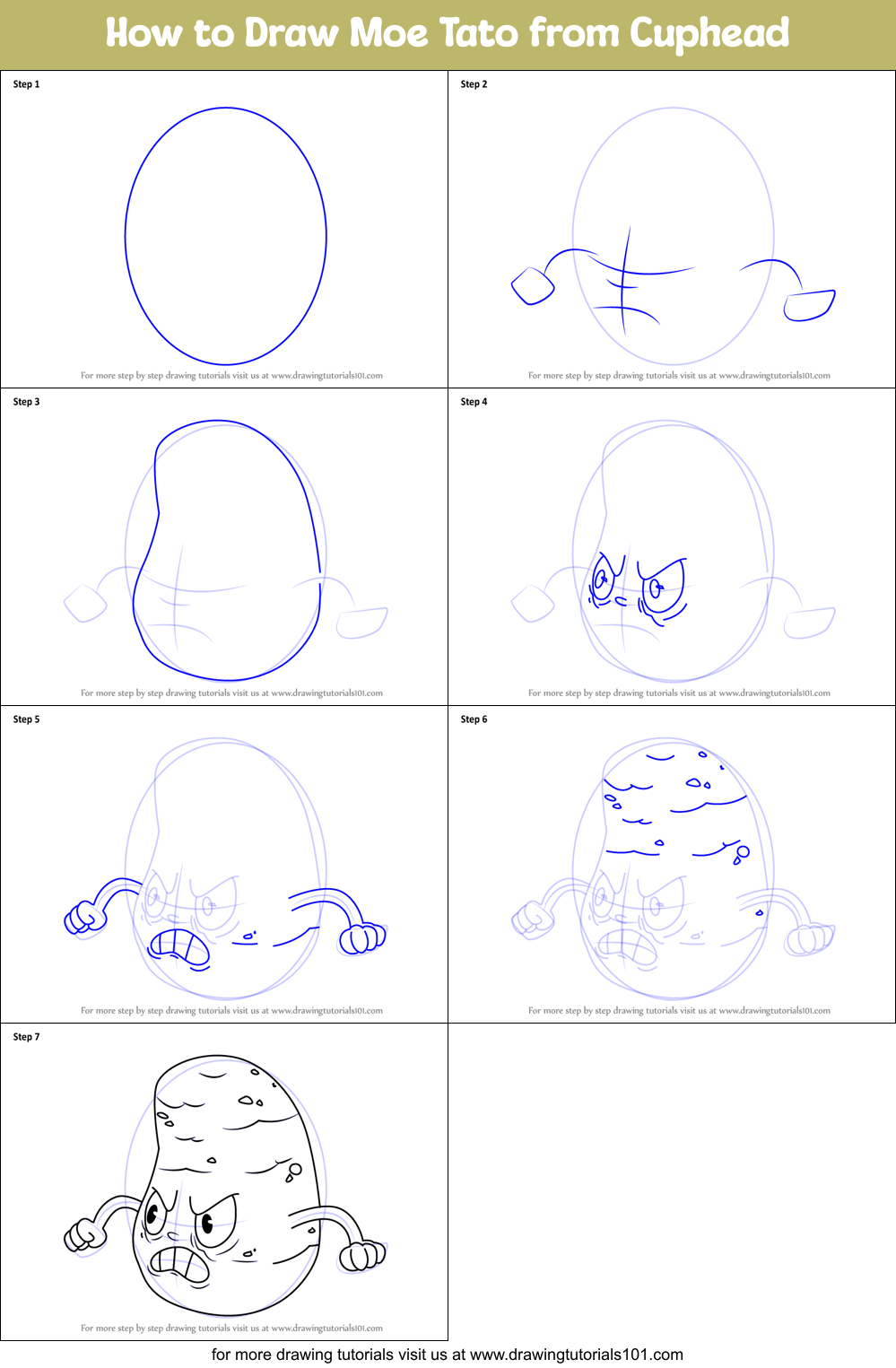 How to Draw Moe Tato from Cuphead Printable Step by Step