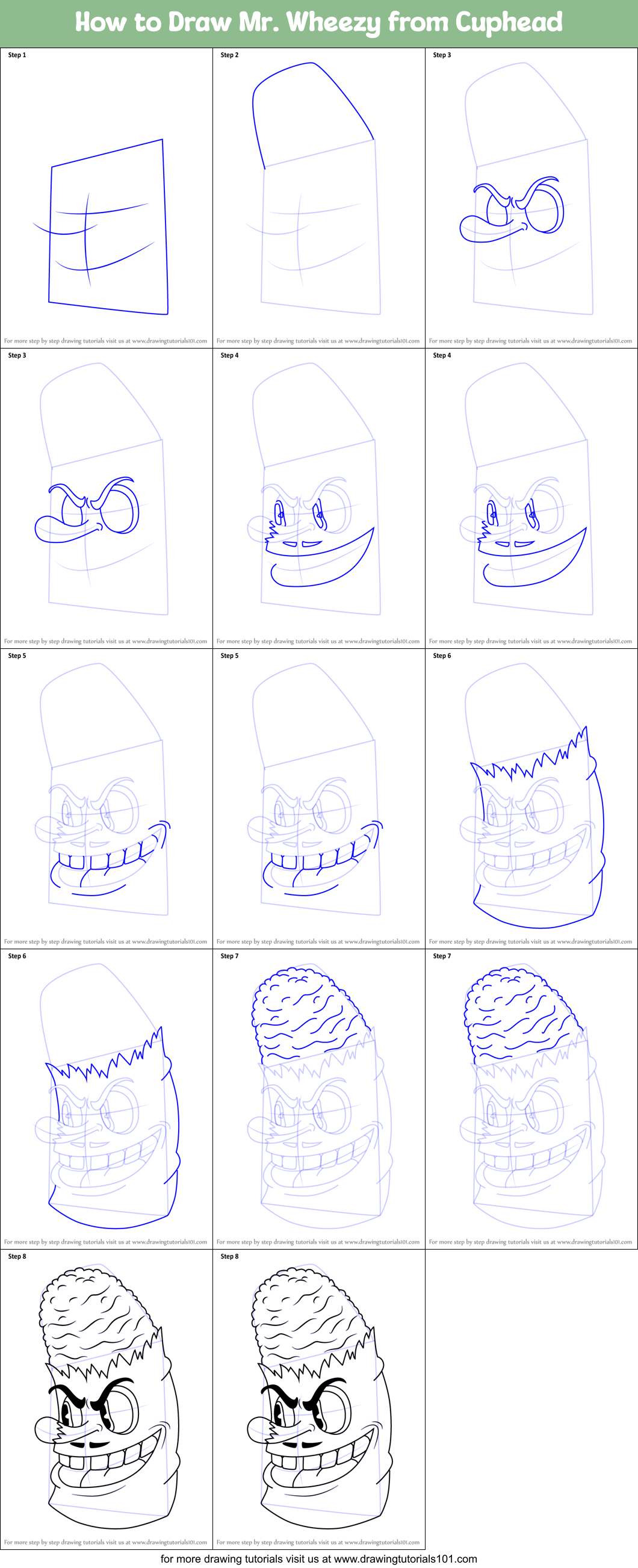 How to Draw Mr. Wheezy from Cuphead Printable Step by Step