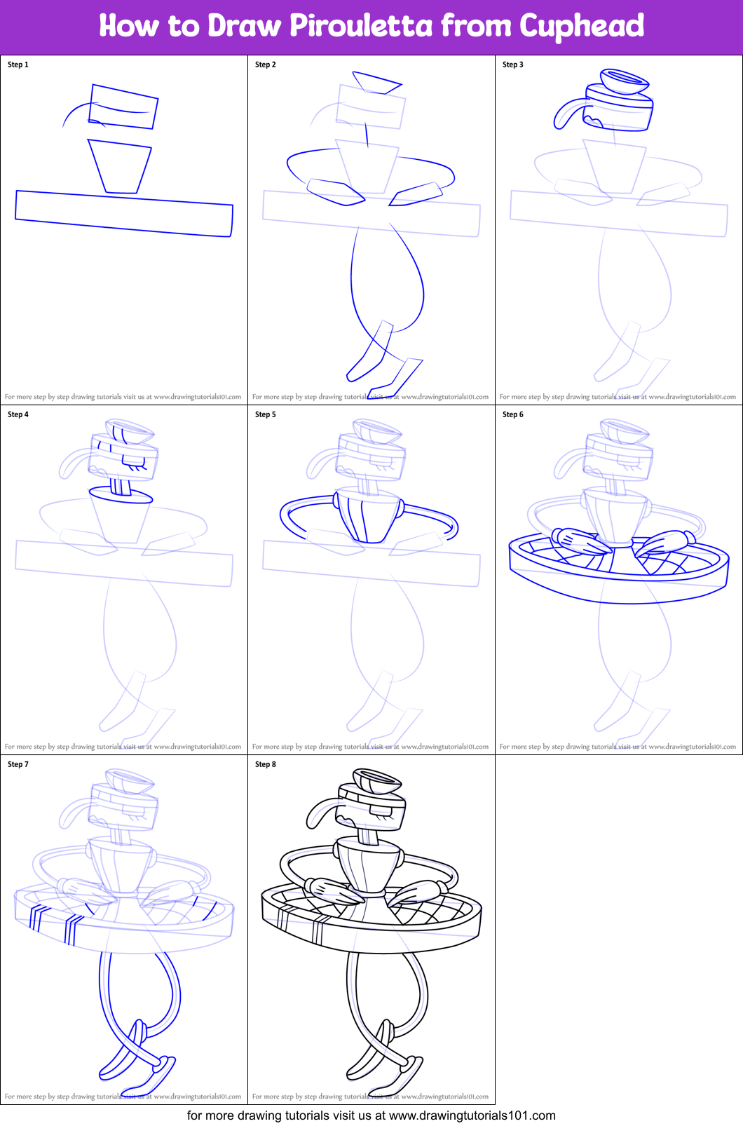 How to Draw Pirouletta from Cuphead Printable Step by Step