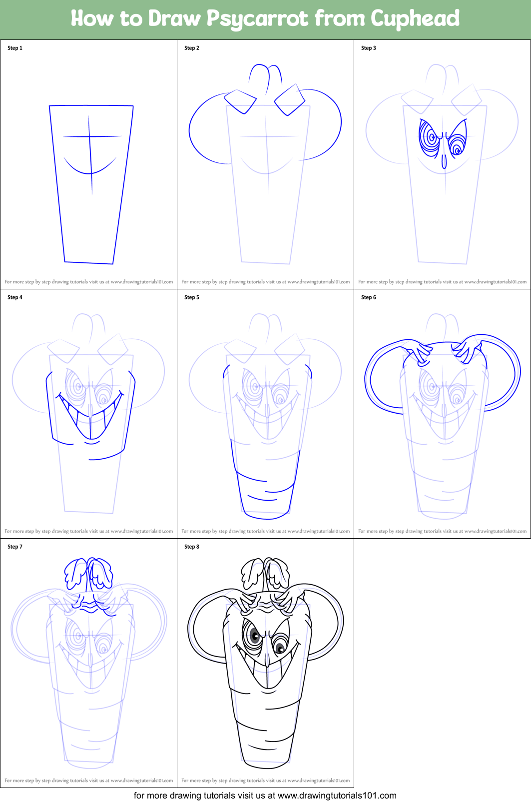 How to Draw Psycarrot from Cuphead Printable Step by Step