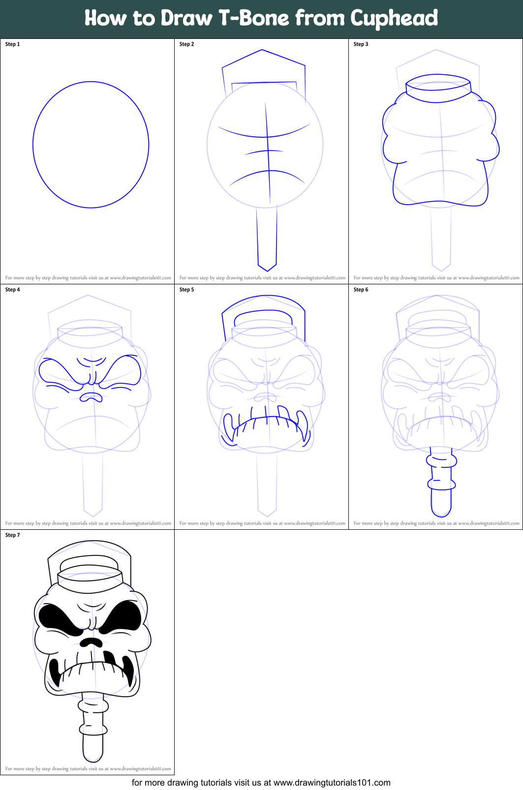 How to Draw T-Bone from Cuphead Printable Step by Step