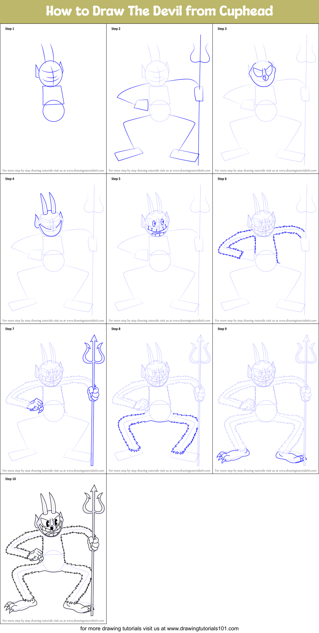 How to Draw The Devil from Cuphead Printable Step by Step