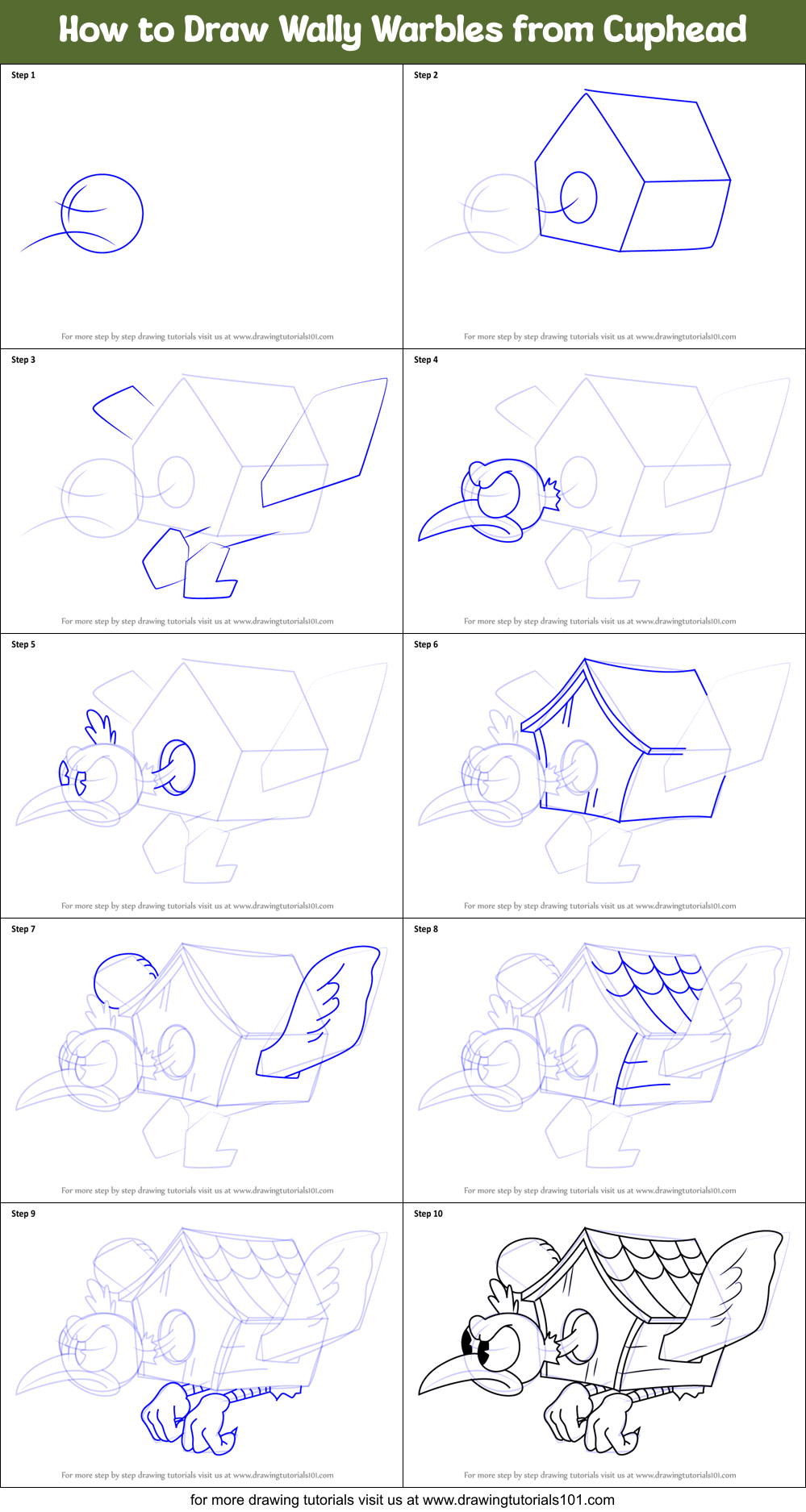 How to Draw Wally Warbles from Cuphead Printable Step by Step