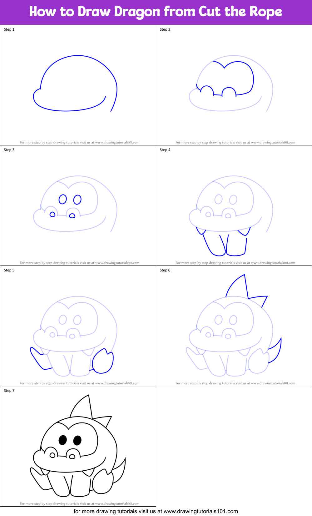 How to Draw Dragon from Cut the Rope Printable Step by Step