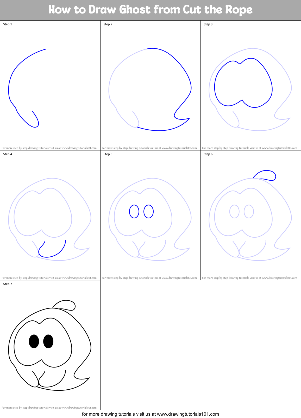 How to Draw Ghost from Cut the Rope Printable Step by Step