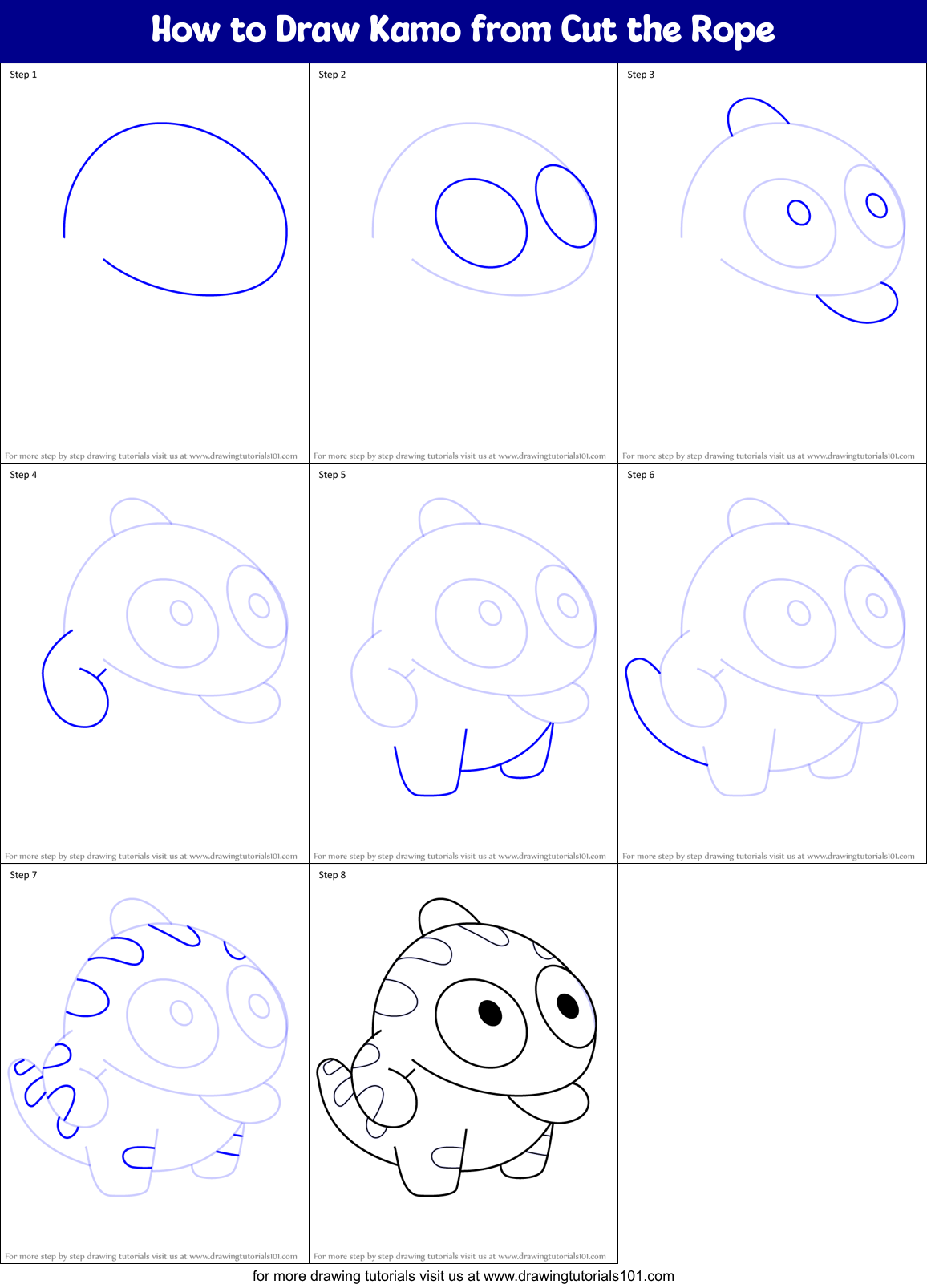 How to Draw Kamo from Cut the Rope Printable Step by Step