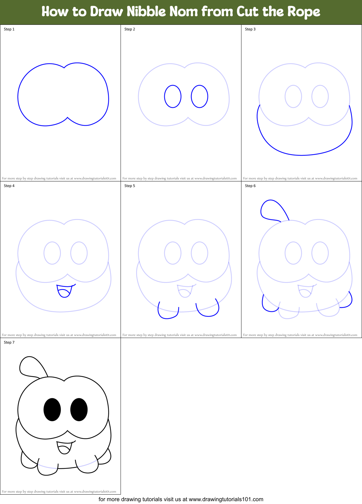 How to Draw Nibble Nom from Cut the Rope Printable Step by Step