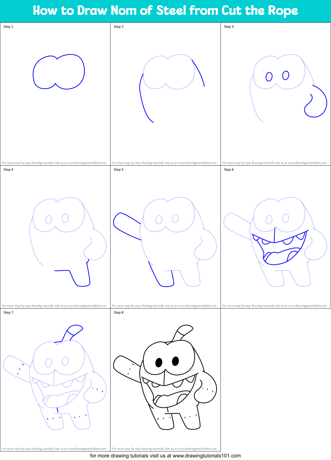 How to Draw Nom of Steel from Cut the Rope Printable Step by Step