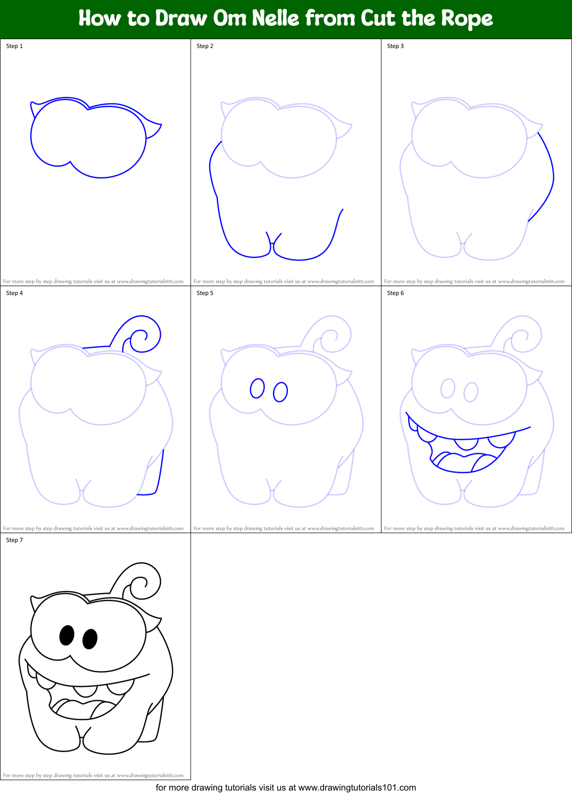How to Draw Om Nelle from Cut the Rope Printable Step by Step