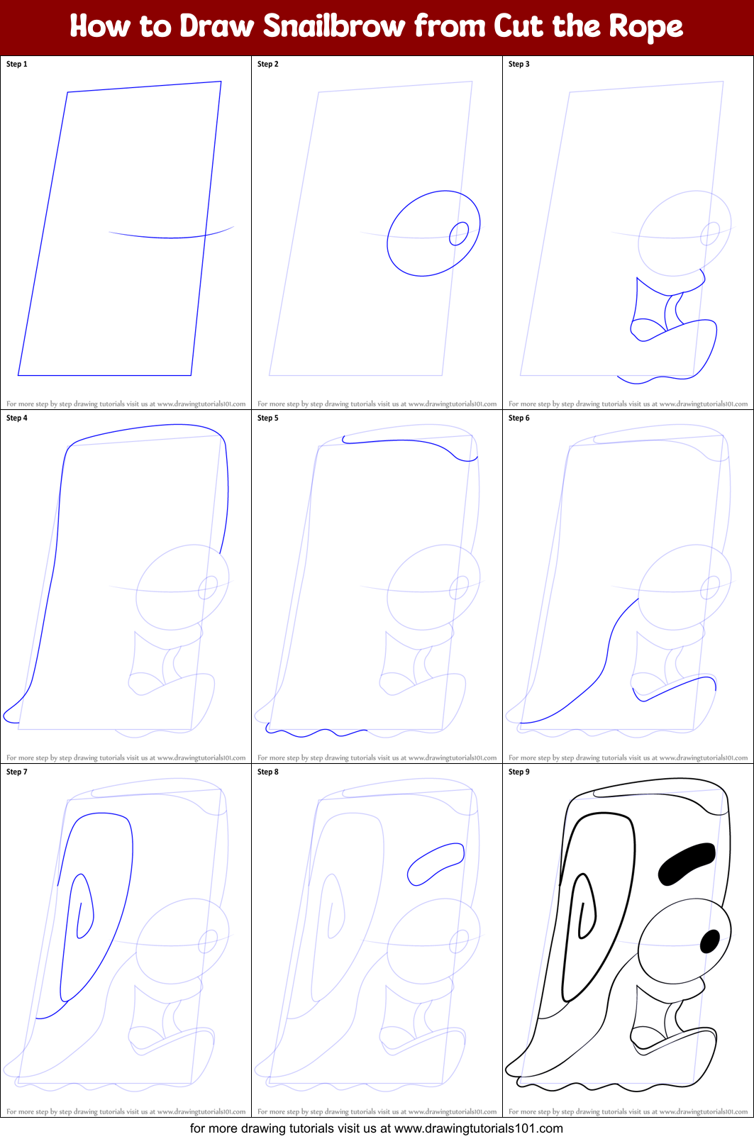 How to Draw Snailbrow from Cut the Rope Printable Step by Step